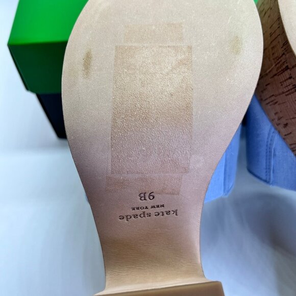 Kate Spade Ibiza Suede Sandals Size 9B Sky Blue Cork Platform Heels Casual - Picture 15 of 16